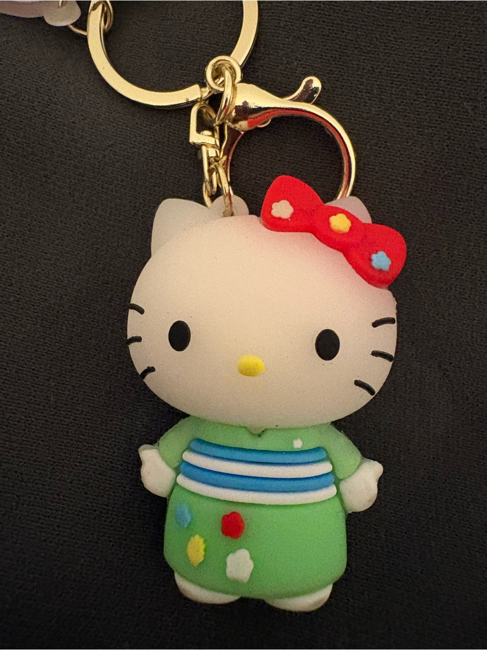 Cute hello Kitty Keychain Plush Toy - Green Outfit with Red Bow